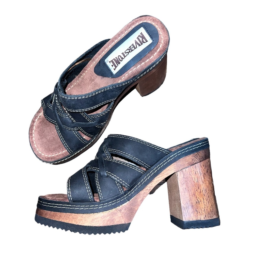 Riverstone/Bongo Black Block Heel Sandals